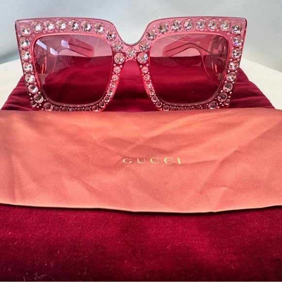 Gucci Acetate Crystal Oversize Forever Hollywood Sunglasses Pink - Picture 3 of 7